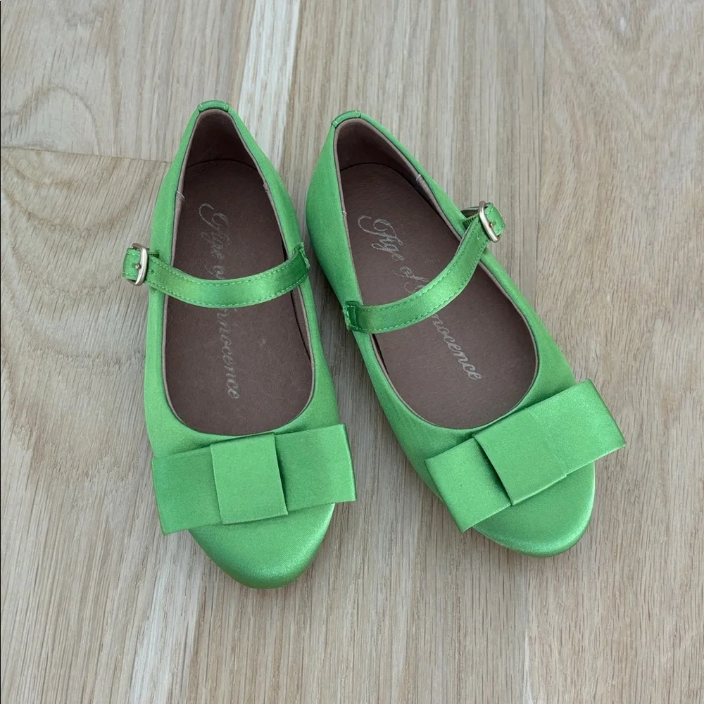Age of Innocence Ellen Satin Green Mary Jane Bow Shoes